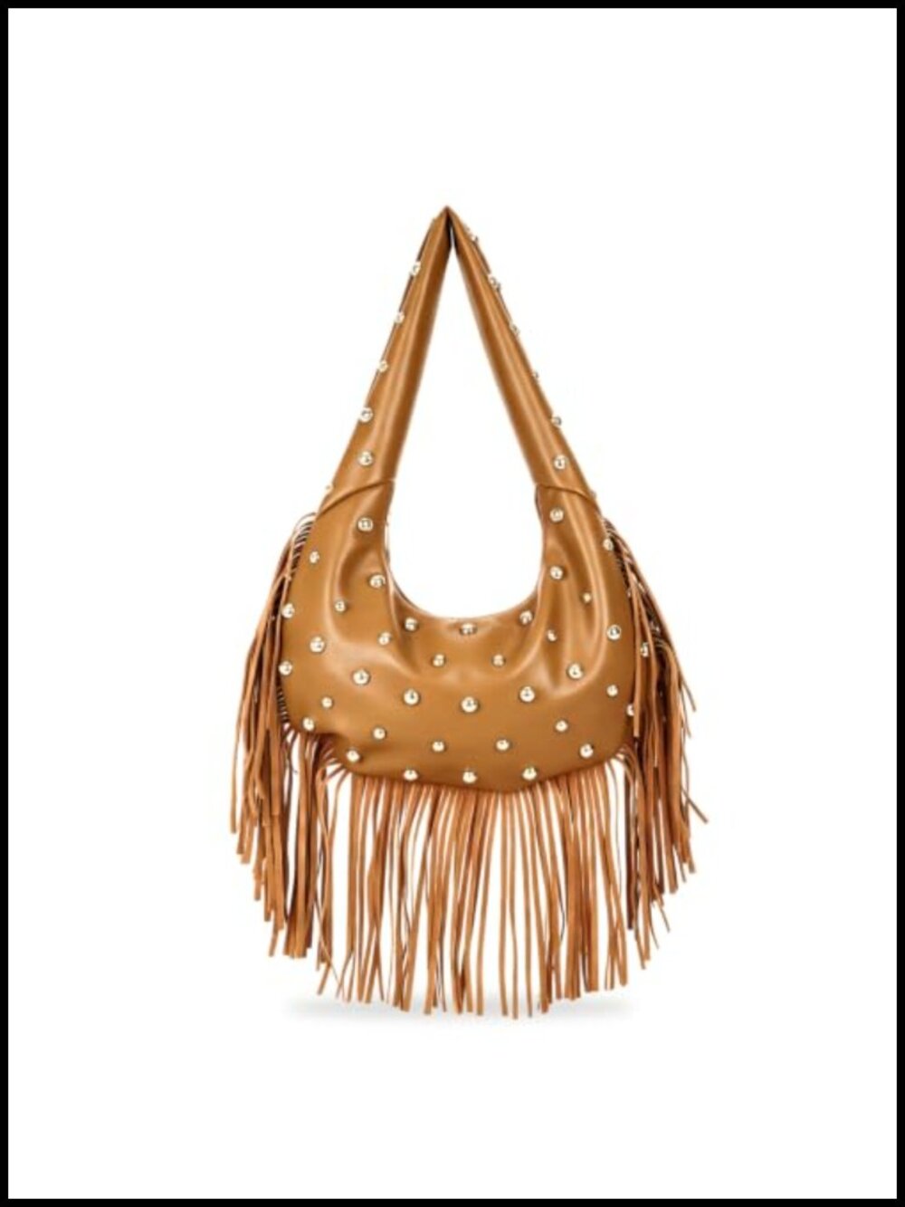 Studded Fringe Hobo Bag Faux Leather Western Cowgirl Tassel Shoulder Purse